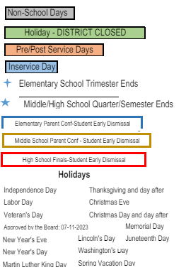 District School Academic Calendar Legend for Sheridan Way Elementary