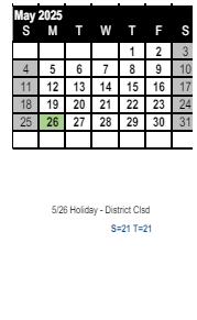 District School Academic Calendar for Serra (junipero) Elementary for May 2025