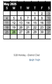 District School Academic Calendar for Foster (E.P.) Elementary for May 2025