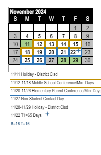 District School Academic Calendar for Sunset Elementary for November 2024