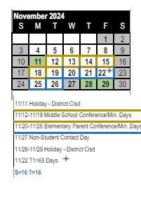 District School Academic Calendar for Foster (E.P.) Elementary for November 2024