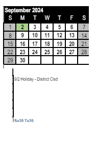 District School Academic Calendar for Sunset Elementary for September 2024