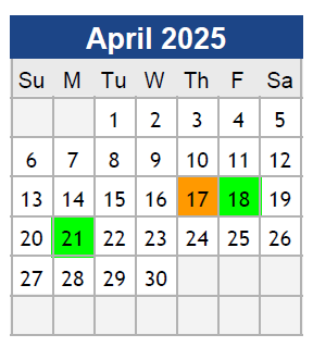 District School Academic Calendar for Center For Alternative Programs for April 2025