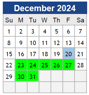 District School Academic Calendar for Center For Alternative Programs for December 2024