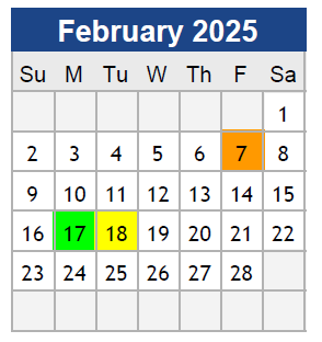 District School Academic Calendar for Center For Alternative Programs for February 2025