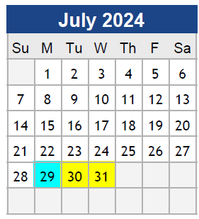 District School Academic Calendar for Center For Alternative Programs for July 2024