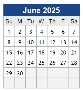 District School Academic Calendar for Center For Alternative Programs for June 2025