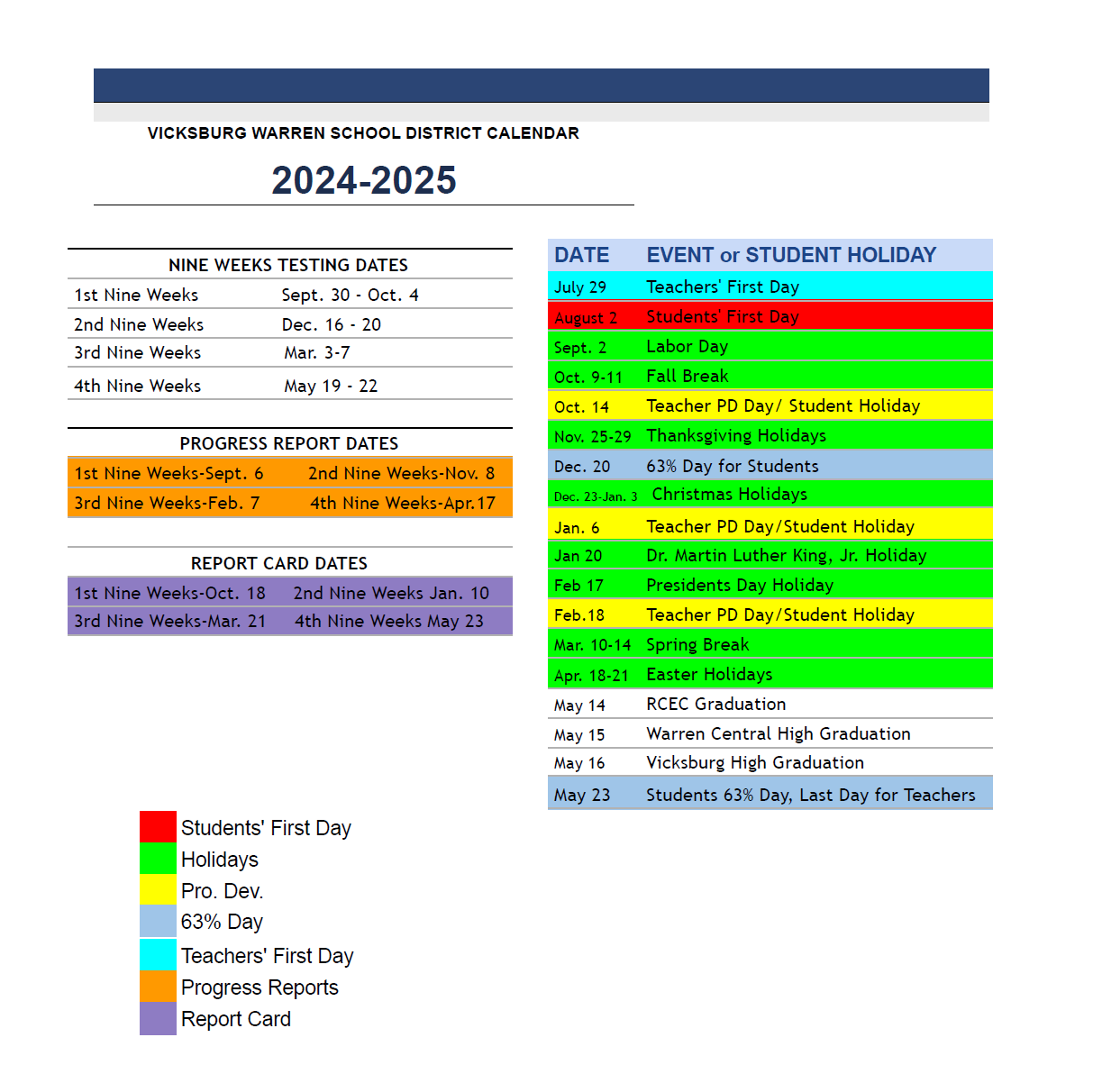 District School Academic Calendar Key for Center For Alternative Programs