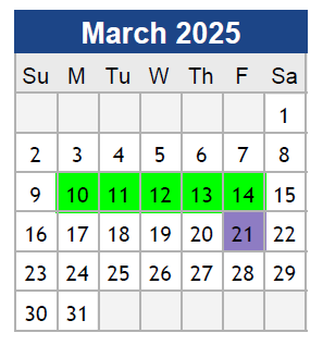 District School Academic Calendar for Center For Alternative Programs for March 2025