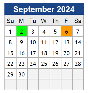 District School Academic Calendar for Center For Alternative Programs for September 2024