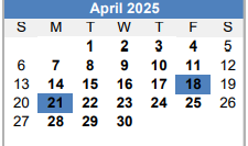 District School Academic Calendar for Homebound for April 2025