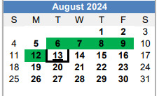 District School Academic Calendar for Homebound for August 2024