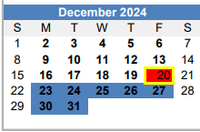 District School Academic Calendar for Martin De Leon Elementary for December 2024