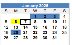 District School Academic Calendar for Homebound for January 2025