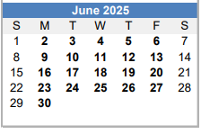 District School Academic Calendar for Martin De Leon Elementary for June 2025