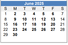 District School Academic Calendar for Homebound for June 2025