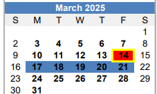 District School Academic Calendar for Martin De Leon Elementary for March 2025