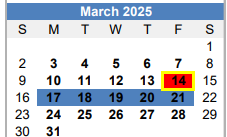 District School Academic Calendar for Homebound for March 2025