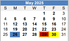 District School Academic Calendar for Martin De Leon Elementary for May 2025