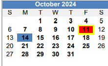 District School Academic Calendar for Homebound for October 2024