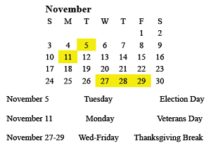 District School Academic Calendar for Deming Elementary School for November 2024