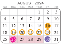 District School Academic Calendar for Creeds Elementary for August 2024