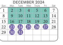 District School Academic Calendar for Creeds Elementary for December 2024