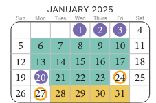 District School Academic Calendar for Creeds Elementary for January 2025