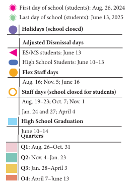 District School Academic Calendar Legend for Creeds Elementary