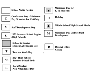 District School Academic Calendar Legend for Union Elementary