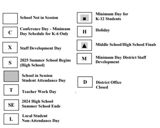 District School Academic Calendar Legend for Golden Oak Elementary