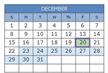 District School Academic Calendar for Hillcrest Professional Devel for December 2024
