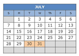 District School Academic Calendar for University Middle for July 2024