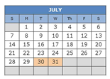 District School Academic Calendar for Waco High School for July 2024