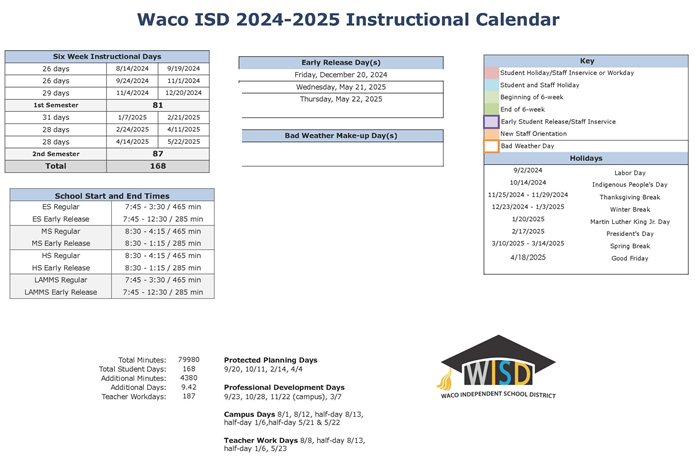 District School Academic Calendar Key for Challenge Academy