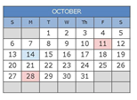 District School Academic Calendar for South Waco Elementary School for October 2024