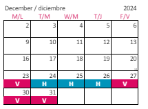 District School Academic Calendar for North Ridge Elementary for December 2024