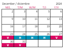 District School Academic Calendar for Holly Ridge Middle for December 2024