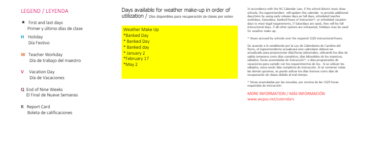 District School Academic Calendar Key for Knightdale High