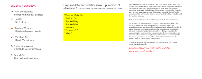 District School Academic Calendar Key for East Wake School Of Engineering Systems