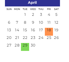 District School Academic Calendar for Clifford H. Smart Middle School for April 2025