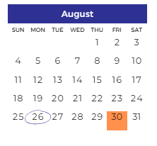 District School Academic Calendar for Clifford H. Smart Middle School for August 2024
