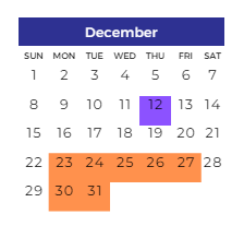 District School Academic Calendar for Clifford H. Smart Middle School for December 2024