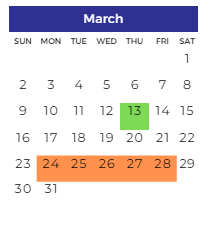 District School Academic Calendar for Clifford H. Smart Middle School for March 2025