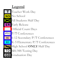 District School Academic Calendar Legend for Wilkerson Elementary School