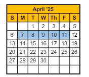 District School Academic Calendar for Jefferson Elementary School for April 2025