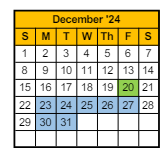 District School Academic Calendar for Jefferson Elementary School for December 2024