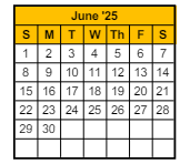District School Academic Calendar for Jefferson Elementary School for June 2025