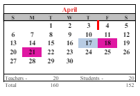District School Academic Calendar for Pilgrim High School for April 2025