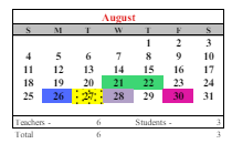 District School Academic Calendar for Norwood School for August 2024